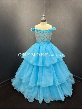 OneMore Couture Girls' Turquoise Layered Tulle Formal Dress